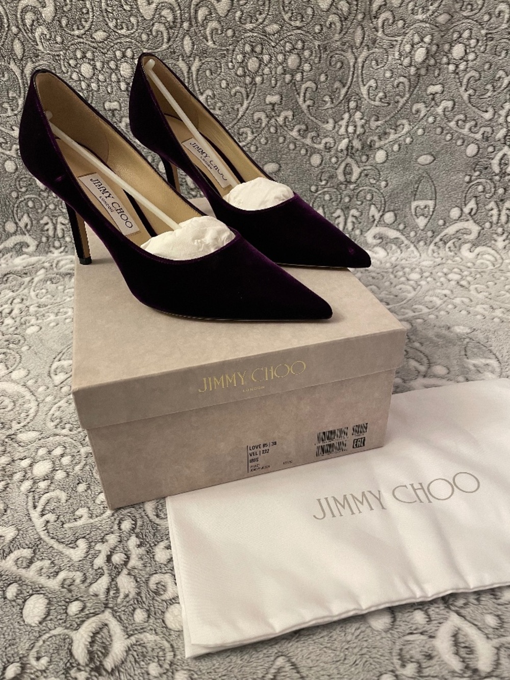 New (other) Tried On- Jimmy Choo Love 85 Iris Deep Purple Velvet Heels Size 38